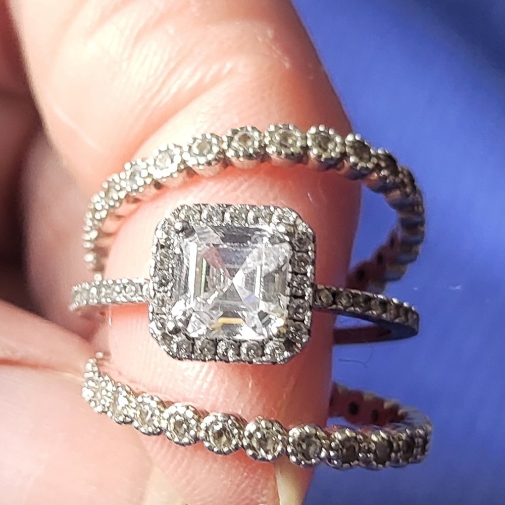 Silver Diamond Halo Ring with Split Shank Design